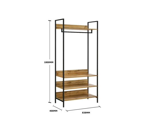 Zulu Tall Open Wardrobe with 4 Shelves-Oak