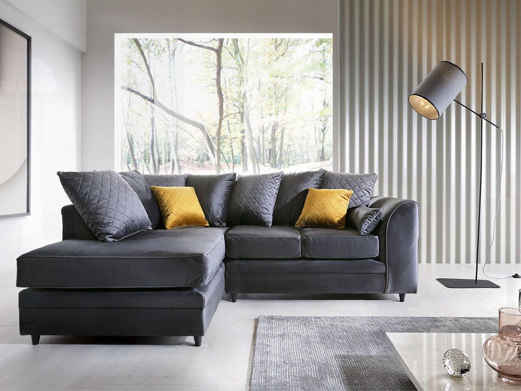 Dark grey right hand store corner sofa