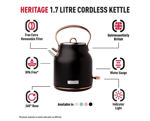 Haden Heritage 1.7L Kettle Black and Copper