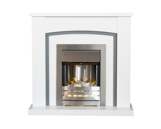 Cassandra Fireplace Suite in Pure White & Grey , 39 Inch