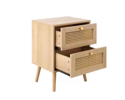Croxley 2 Drawer Rattan Bedside- Oak