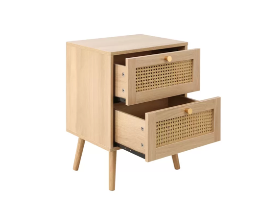 Catalina 2 Drawer Rattan Bedside- Oak