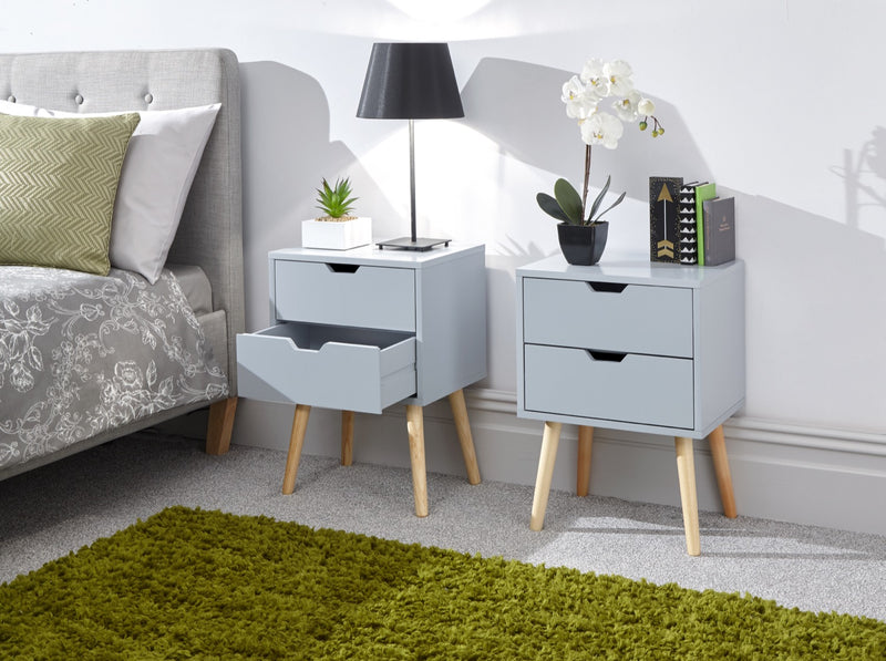 Nessi Pair of Bedside Tables-Light Grey