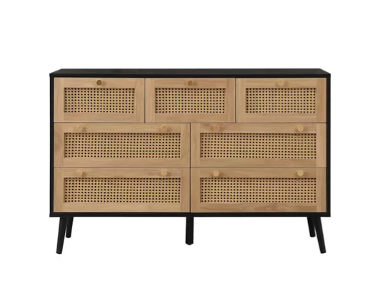 Croxley 7 Drawer Rattan Chest- Black
