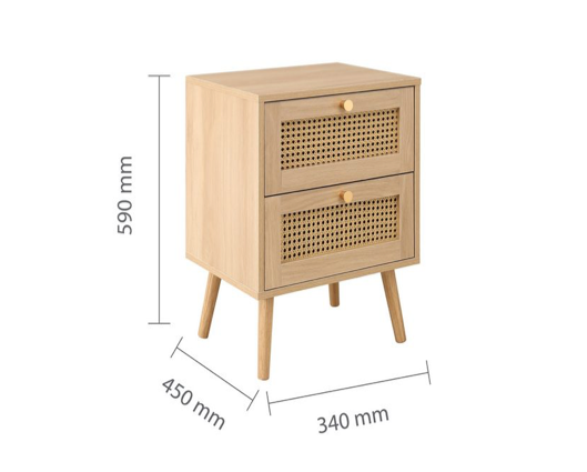 Catalina 2 Drawer Rattan Bedside- Oak