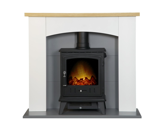 Hugo Fireplace Suite 39inch- White/Grey With Electric Stove - Black