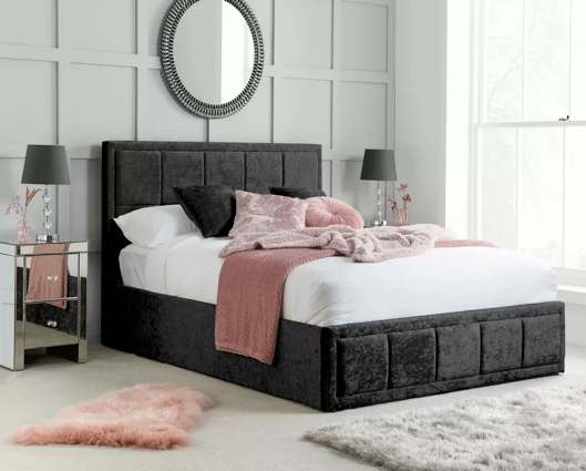 Harrison Small Double Ottoman Bed-Black Crushed Velvet