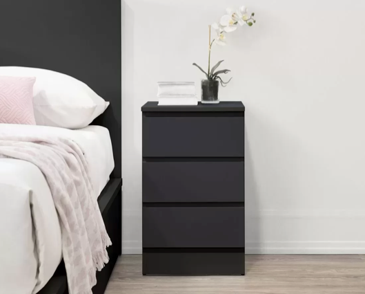 Oakley 3 Drawer Bedside- Black