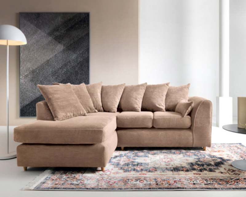Jumbo Cord Left Hand Facing Corner Sofa - Brown