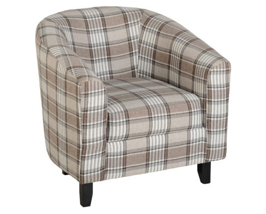 Hazel Tub Chair - Grey/Brown Tartan Fabric