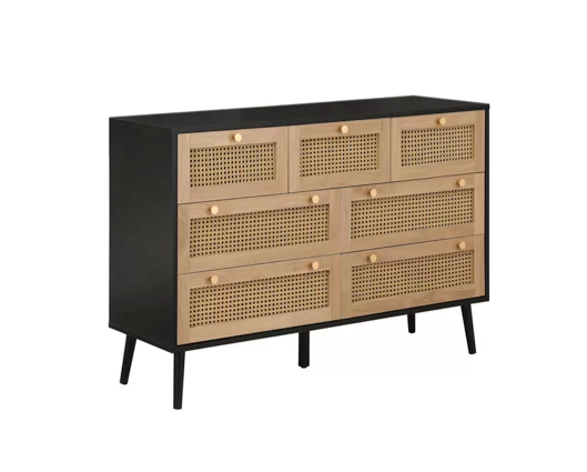 Croxley 7 Drawer Rattan Chest- Black