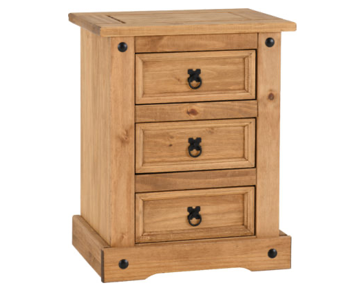 Corona 3 Drawer Bedside - Distressed Waxed Pine