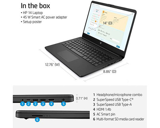 HP 14s-dq0518sa 14" Intel® Celeron® 128GB eMMC Laptop Black