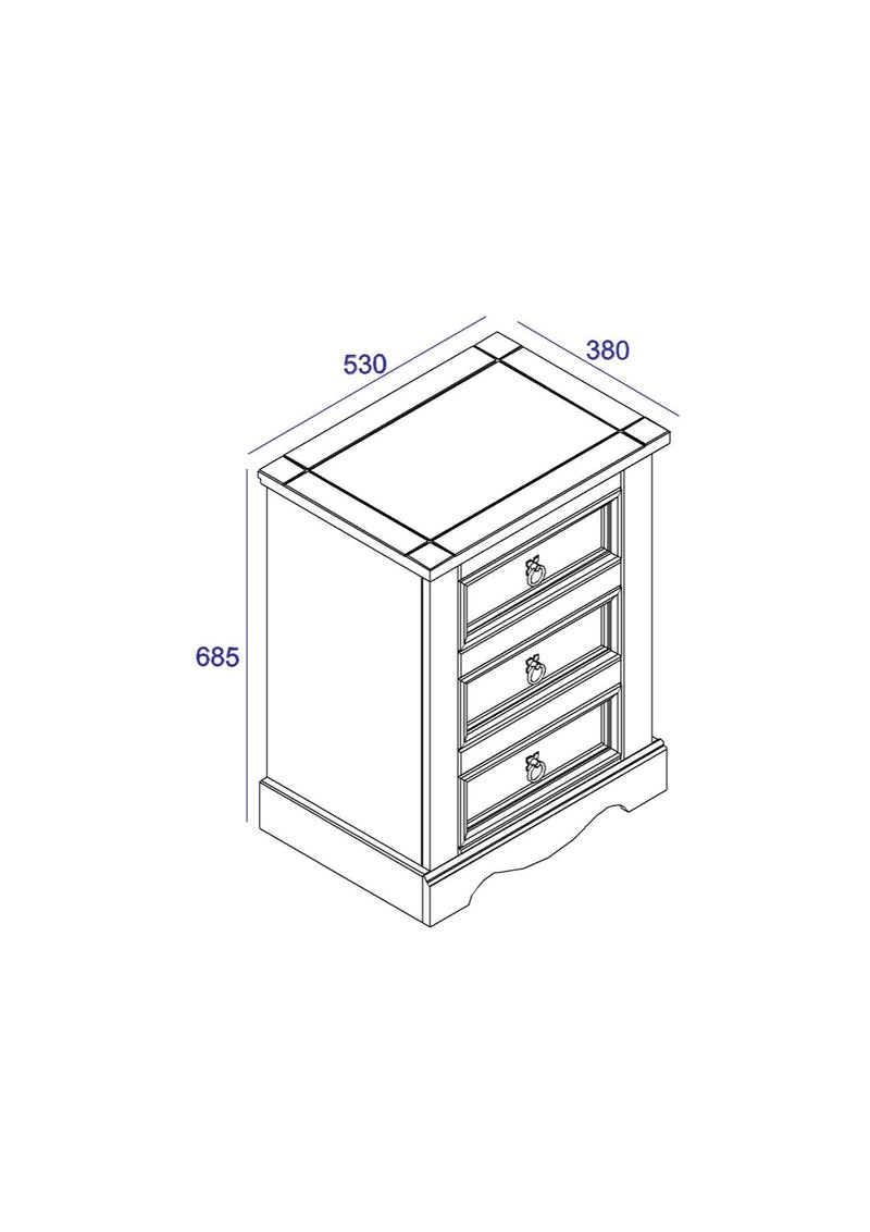 Corona Grey 3 Drawer Bedside Cabinet