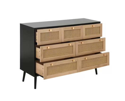 Croxley 7 Drawer Rattan Chest- Black