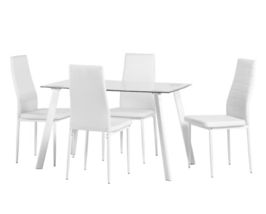 Alice Dining Set - Clear Glass/White/White Faux Leather