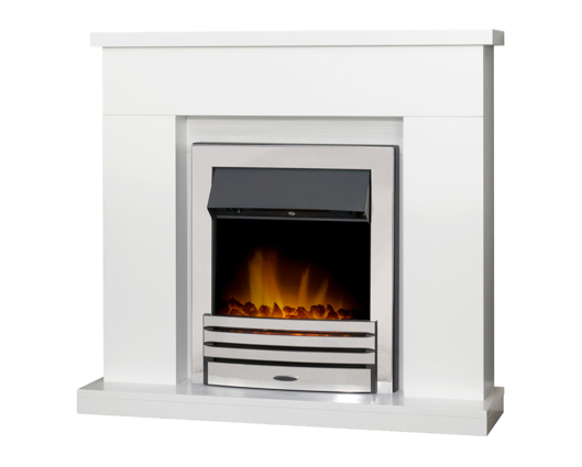 Ludlow Fireplace Suite 39inch - White With Electric Fire - Chrome