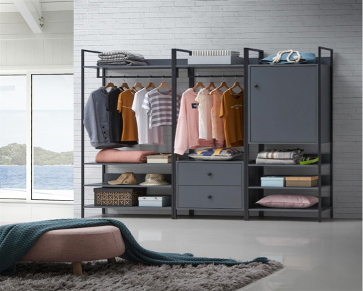 Zulu 3 Piece Bedroom Furniture Set Open Wardrobes-Dark Grey