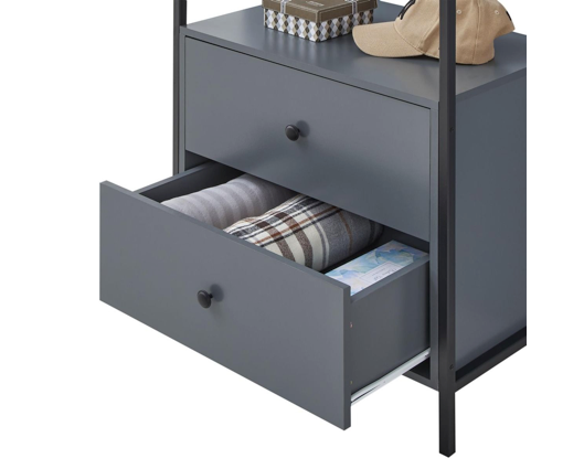 Open Wardrobe with 2 Drawers-Dark Grey