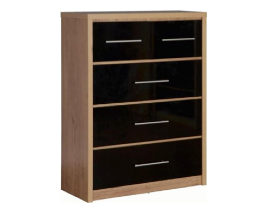 Santos 3+2 Drawer Chest - Black High Gloss/Light Oak Effect Veneer