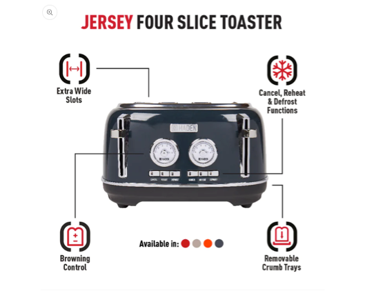 Haden Jersey 4 Slice Toaster Steel Blue
