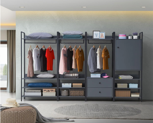 Zulu 4 Piece Bedroom Furniture Set Open Wardrobes-Dark Grey