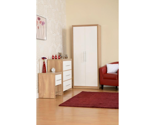 Santos 1 Drawer Bedside Cabinet - White High Gloss/Light Oak Effect Veneer