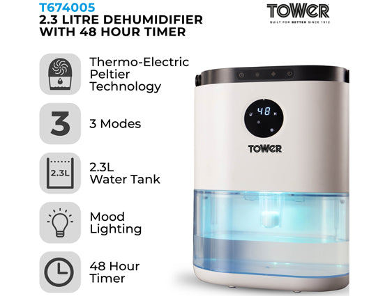 Tower 2.3 Litre Dehumidifier 48H Timer