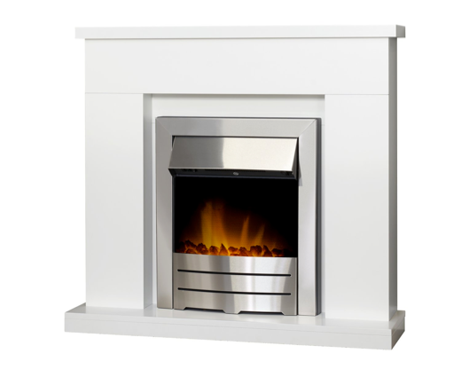 Ludlow Fireplace Suite 39inch - White With Electric Fire - Brushed Steel
