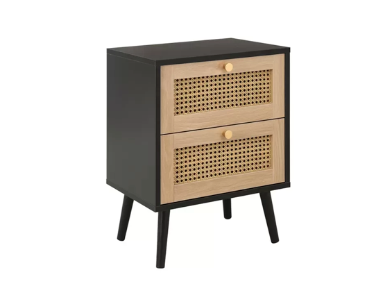 Croxley 2 Drawer Rattan Bedside- Black