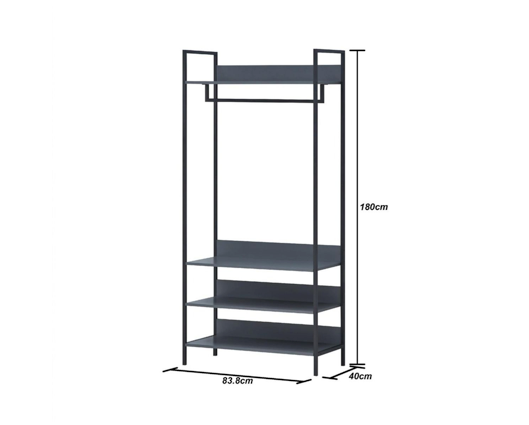 Zulu Wide Open Wardrobe with 4 Shelves-Dark Grey