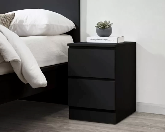 Oslo 2 Drawer Bedside- Black