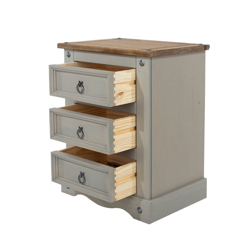 Corona Grey 3 Drawer Bedside Cabinet