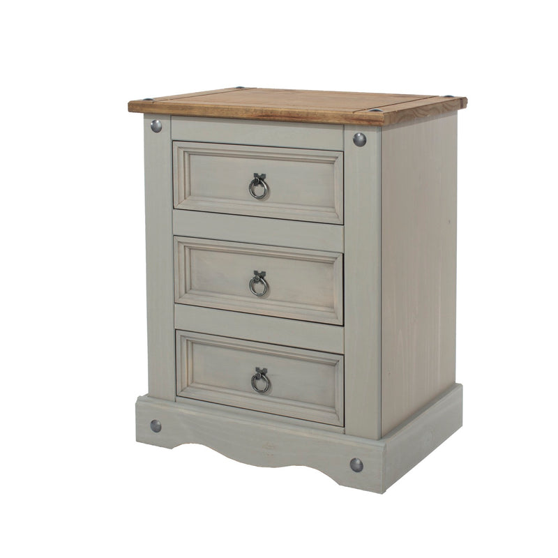 Corona Grey 3 Drawer Bedside Cabinet