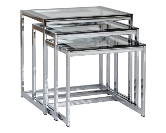 Howsbon Nest of Tables - Clear Glass/Black Border/Chrome