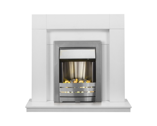 Adam Malmo in Pure White & Black/Pure White with Helios Electric Fire in Brushed Steel, 39 Inch