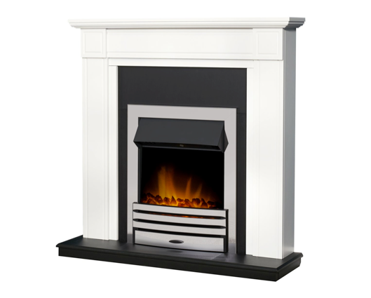 Giovannia  Fireplace Suite 39inch White/Black With Electric Fire -Chrome