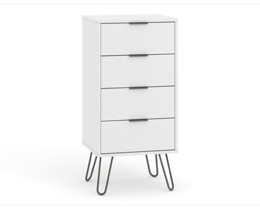 Augusta White 4 Drawer Narrow Chest of Drawers