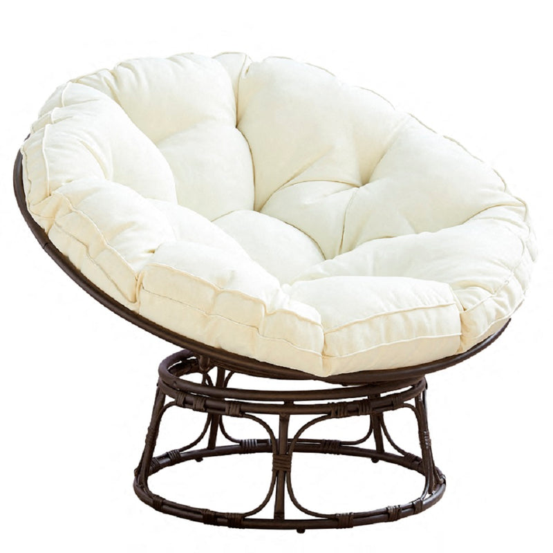 Monica Brown Swivel Moon Chair with Cream Cushions