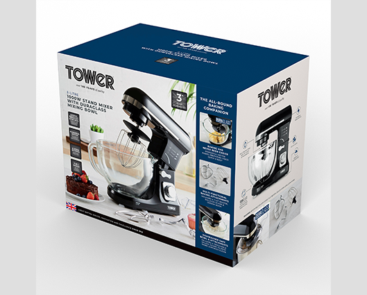 Tower Stand Mixer with 5L Stainless 1000W - Glass Bowl
