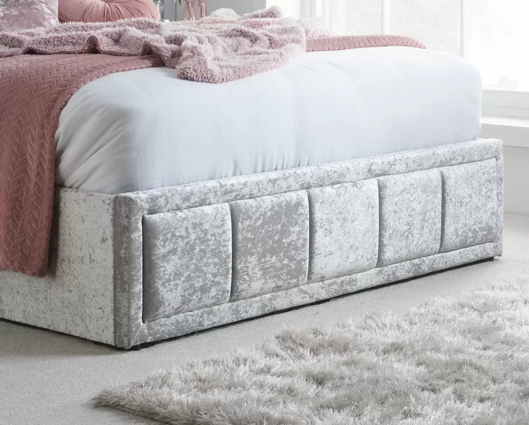 Harrison Small Double Ottoman Bed-Steel Crushed Velvet
