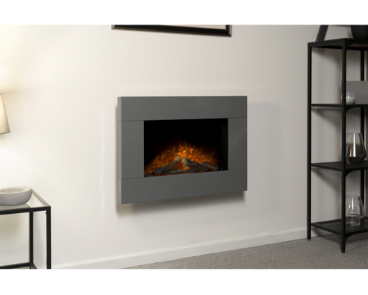 Clarice Electric Wall Mounted Fire with Logs & Remote Control in Satin Grey, 32 Inch