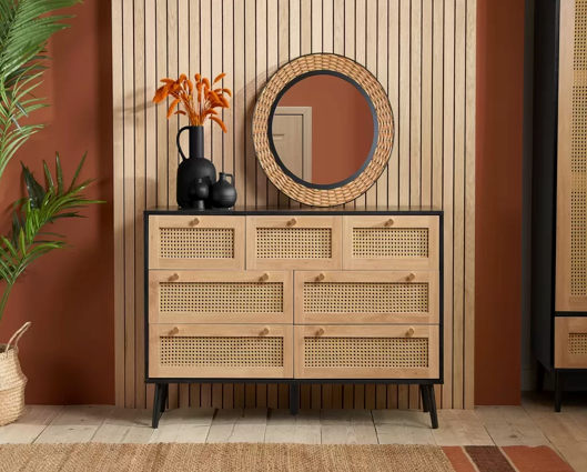 Croxley 7 Drawer Rattan Chest- Black