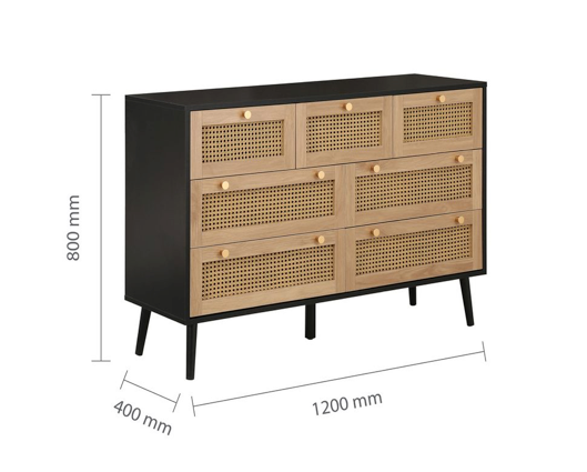Croxley 7 Drawer Rattan Chest- Black
