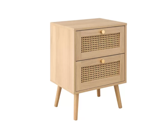 Croxley 2 Drawer Rattan Bedside- Oak