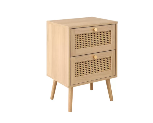 Catalina 2 Drawer Rattan Bedside- Oak