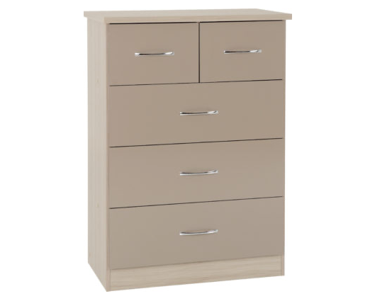 Neptune 3+2 Drawer Chest - Oyster Gloss/Light Oak Effect Veneer