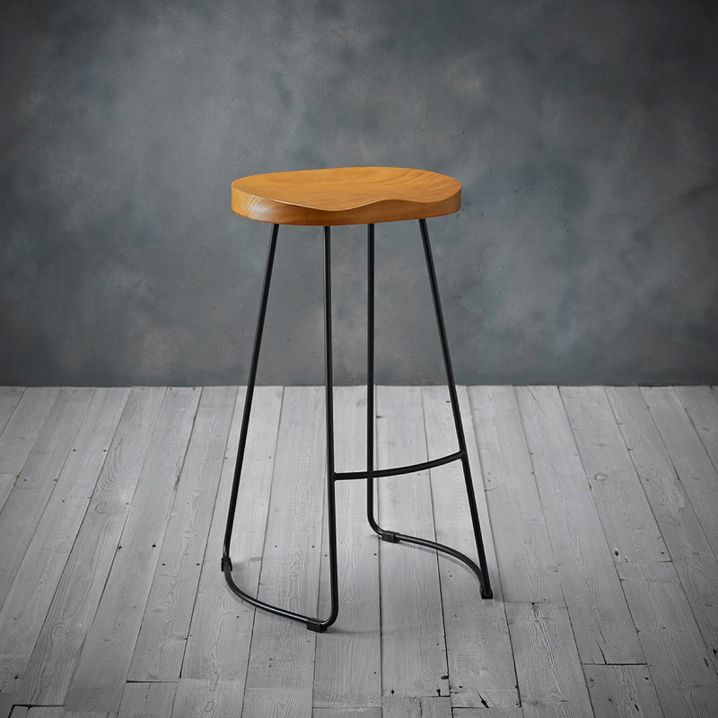 Boxer Pine Wood Seat Black Metal Leg Bar Stool