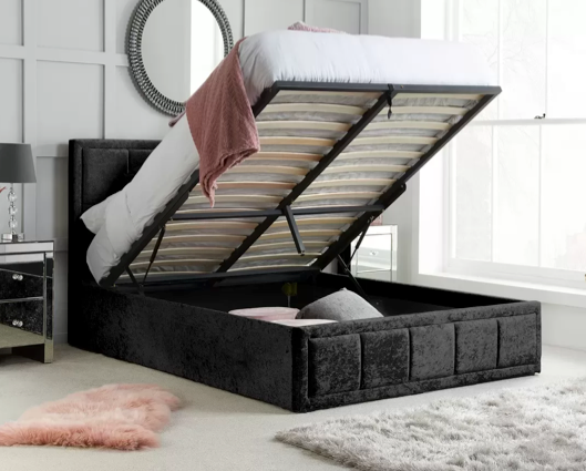 Harrison Small Double Ottoman Bed-Black Crushed Velvet