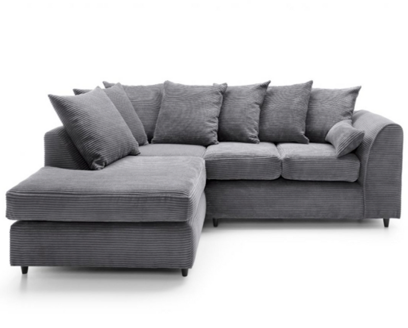 Jumbo Cord Left Hand Facing Corner Sofa - Grey